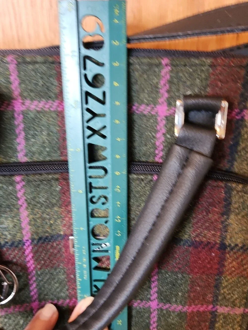 Mucros Green and Purple Plaid Satchel with Black Trim
